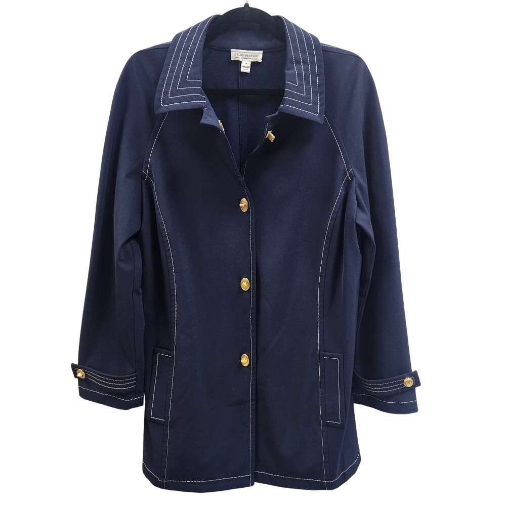 St John Sport Womens Navy Blue Contrast Stitch Turnlock Jacket Size M